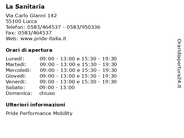 La Sanitaria a Lucca: indirizzo e orari di apertura