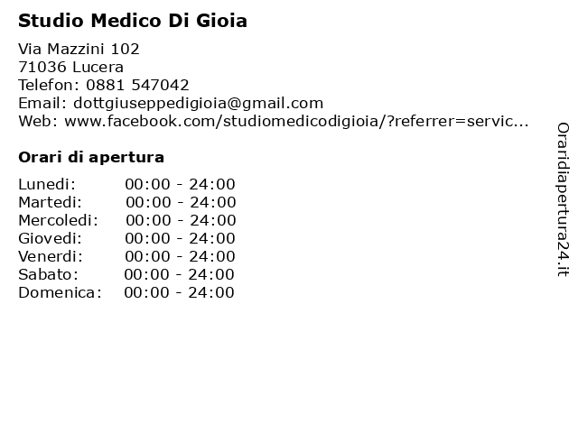 Studio Medico Di Gioia a Lucera: indirizzo e orari di apertura