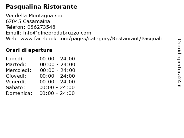 Ristorante Pasqualina a Lucoli: indirizzo e orari di apertura