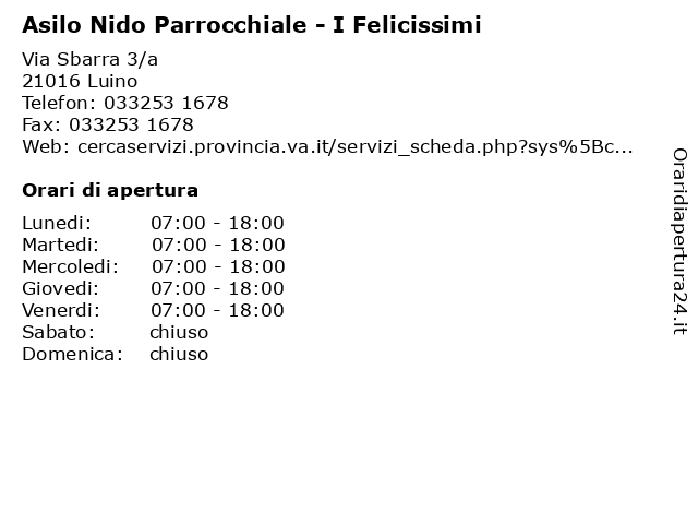Asilo Nido Parrocchiale - I Felicissimi a Luino: indirizzo e orari di apertura