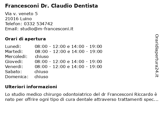 Francesconi Dr. Claudio Dentista a Luino: indirizzo e orari di apertura