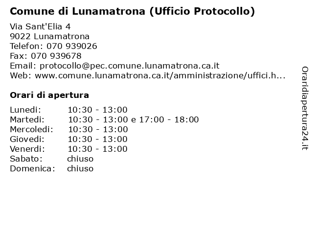 Comune di Lunamatrona (Ufficio Protocollo) a Lunamatrona: indirizzo e orari di apertura