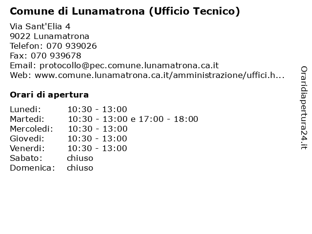 Comune di Lunamatrona (Ufficio Tecnico) a Lunamatrona: indirizzo e orari di apertura