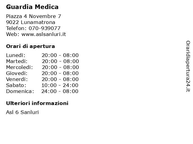 Guardia Medica a Lunamatrona: indirizzo e orari di apertura