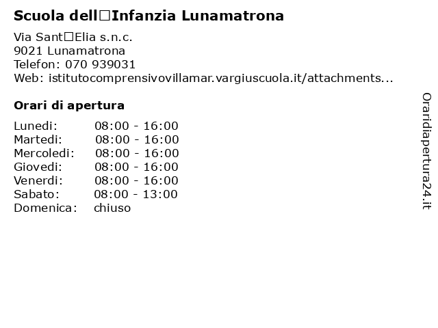 Scuola dell’Infanzia Lunamatrona a Lunamatrona: indirizzo e orari di apertura