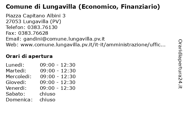 Comune di Lungavilla (Economico, Finanziario) a Lungavilla (PV): indirizzo e orari di apertura