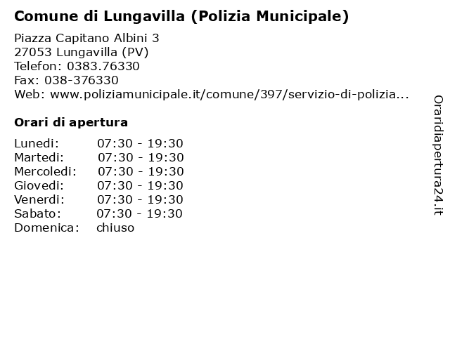 Comune di Lungavilla (Polizia Municipale) a Lungavilla (PV): indirizzo e orari di apertura