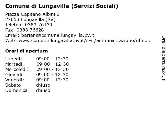Comune di Lungavilla (Servizi Sociali) a Lungavilla (PV): indirizzo e orari di apertura