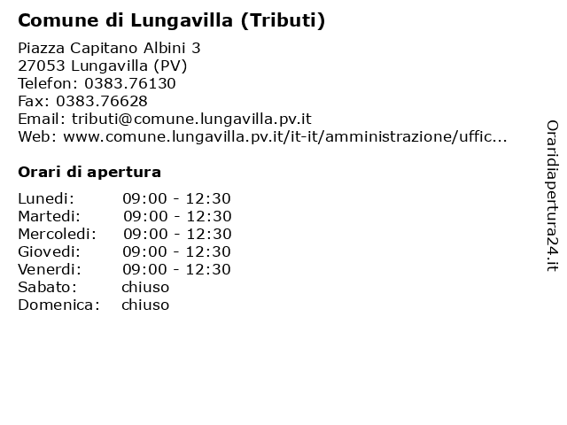 Comune di Lungavilla (Tributi) a Lungavilla (PV): indirizzo e orari di apertura