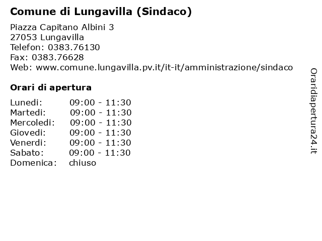 Comune di Lungavilla (Sindaco) a Lungavilla: indirizzo e orari di apertura