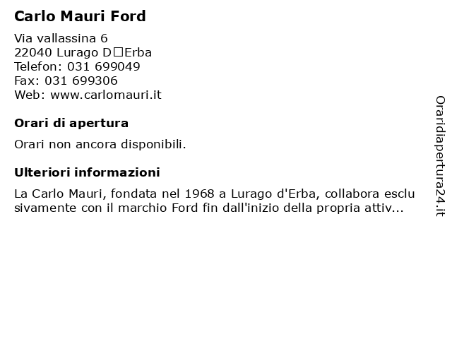 Carlo Mauri Ford a Lurago D’Erba: indirizzo e orari di apertura