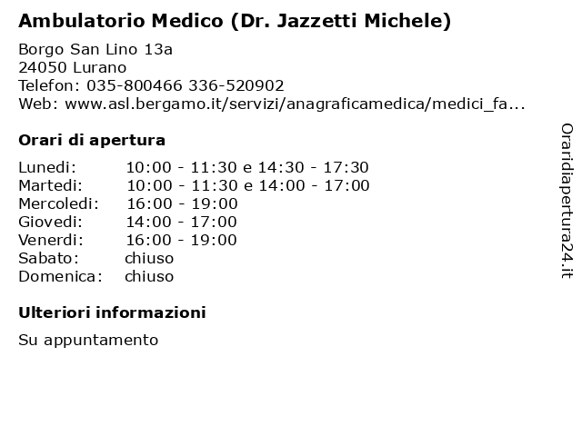 Ambulatorio Medico (Dr. Jazzetti Michele) a Lurano: indirizzo e orari di apertura