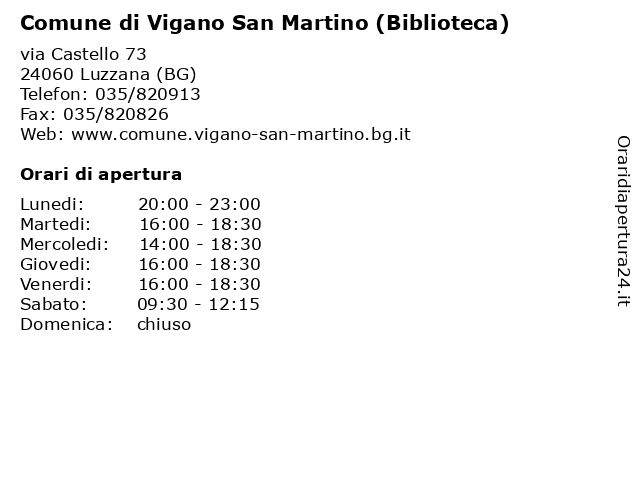 Comune di Vigano San Martino (Biblioteca) a Luzzana (BG): indirizzo e orari di apertura