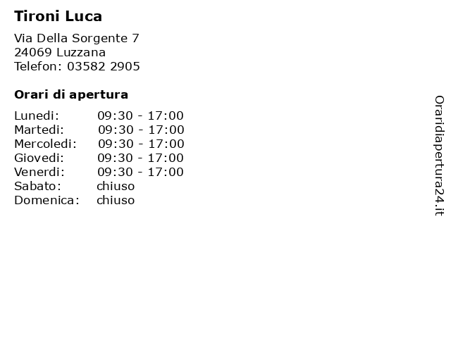 Tironi Luca a Luzzana: indirizzo e orari di apertura
