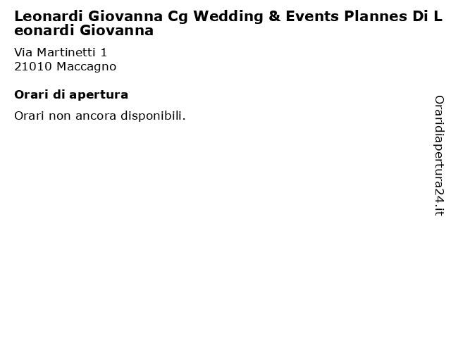 Leonardi Giovanna Cg Wedding & Events Plannes Di Leonardi Giovanna a Maccagno: indirizzo e orari di apertura