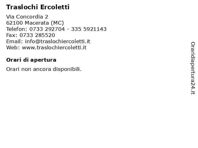 Traslochi Ercoletti a Macerata (MC): indirizzo e orari di apertura