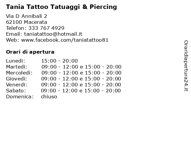 Tania Tattoo Tatuaggi & Piercing a Macerata: indirizzo e orari di apertura