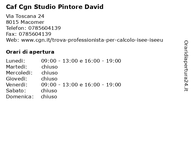 Caf Cgn Studio Pintore David a Macomer: indirizzo e orari di apertura
