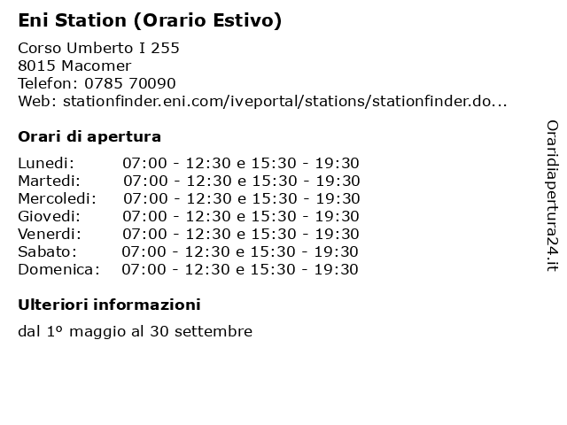 Eni Station (Orario Estivo) a Macomer: indirizzo e orari di apertura