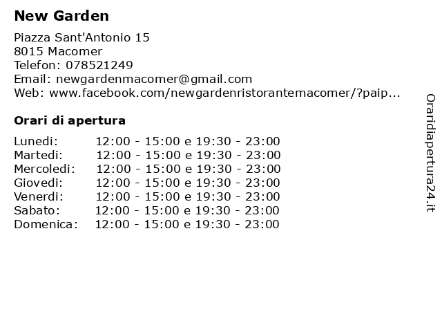 New Garden a Macomer: indirizzo e orari di apertura