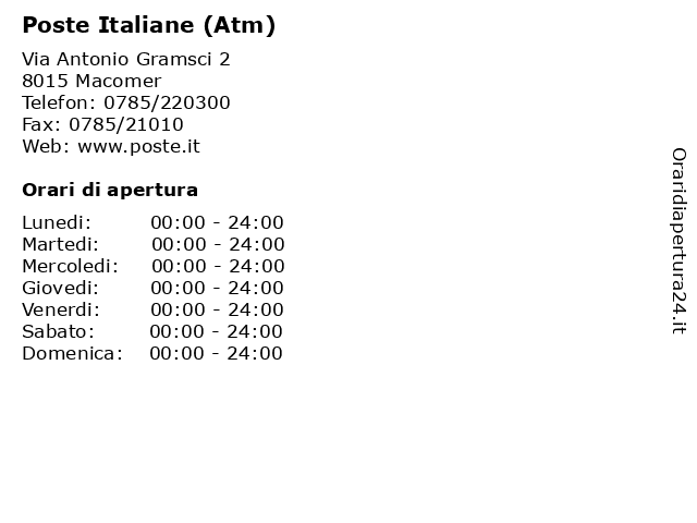 Poste Italiane (Atm) a Macomer: indirizzo e orari di apertura