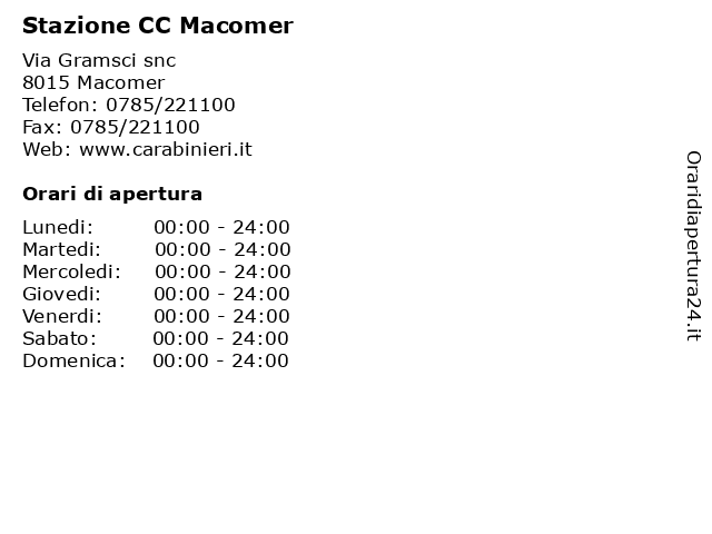 Stazione CC Macomer a Macomer: indirizzo e orari di apertura