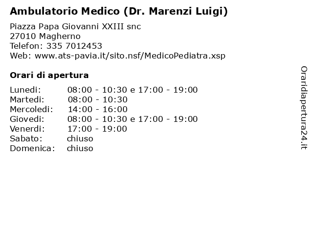 Ambulatorio Medico (Dr. Marenzi Luigi) a Magherno: indirizzo e orari di apertura