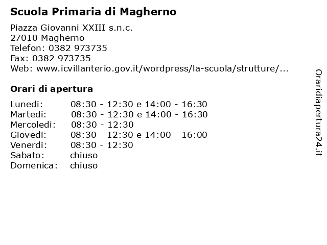 Scuola Primaria di Magherno a Magherno: indirizzo e orari di apertura