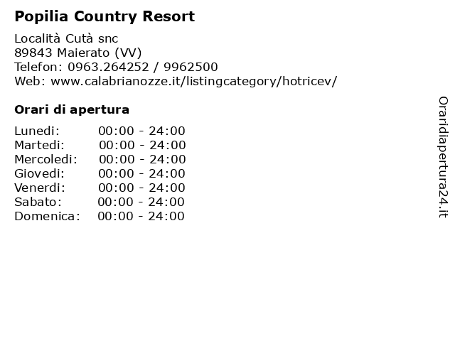 Popilia Country Resort a Maierato (VV): indirizzo e orari di apertura
