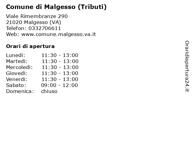 Comune di Malgesso (Tributi) a Malgesso (VA): indirizzo e orari di apertura