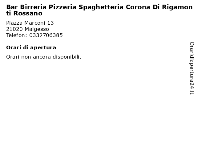 Bar Birreria Pizzeria Spaghetteria Corona Di Rigamonti Rossano a Malgesso: indirizzo e orari di apertura