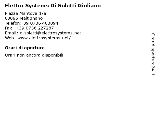 Elettro Systems Di Soletti Giuliano a Maltignano: indirizzo e orari di apertura