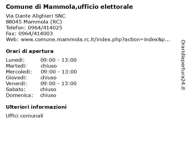 Comune di Mammola,ufficio elettorale a Mammola (RC): indirizzo e orari di apertura