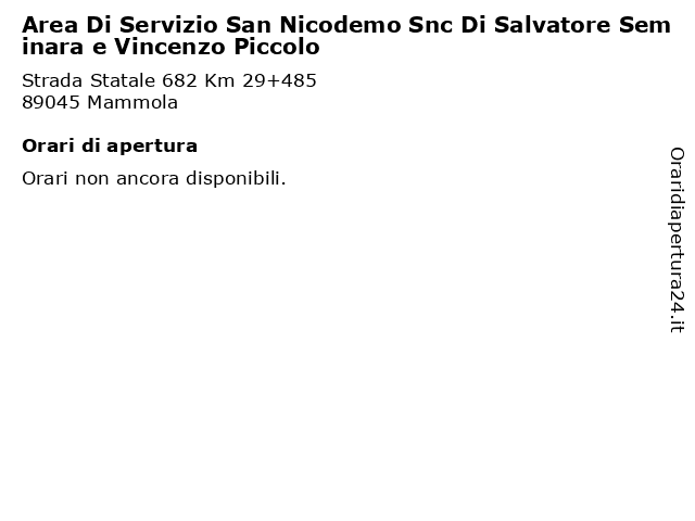 Area Di Servizio San Nicodemo Snc Di Salvatore Seminara e Vincenzo Piccolo a Mammola: indirizzo e orari di apertura