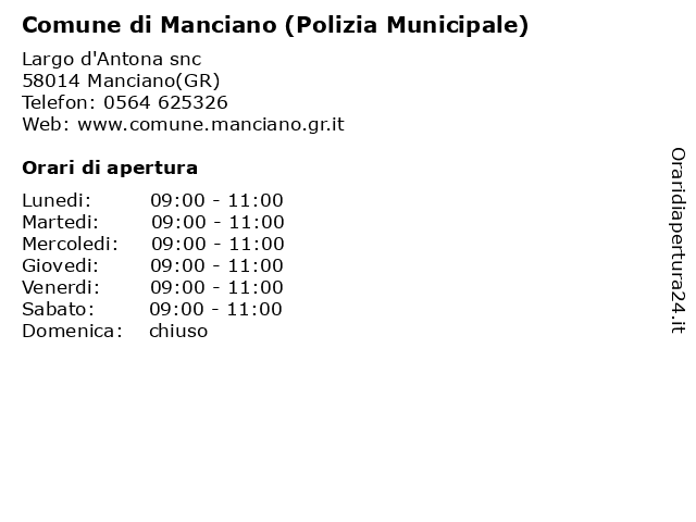 Comune di Manciano (Polizia Municipale) a Manciano(GR): indirizzo e orari di apertura