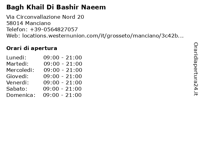 Bagh Khail Di Bashir Naeem a Manciano: indirizzo e orari di apertura