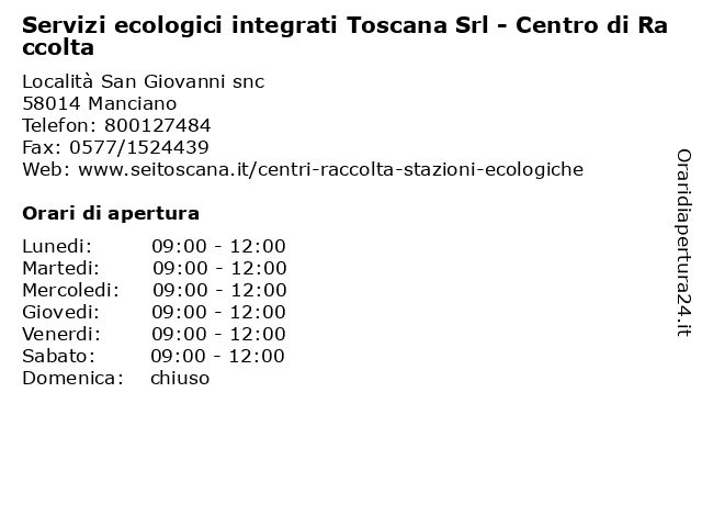 Servizi ecologici integrati Toscana Srl - Centro di Raccolta a Manciano: indirizzo e orari di apertura