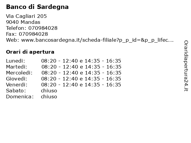 Banco di Sardegna a Mandas: indirizzo e orari di apertura