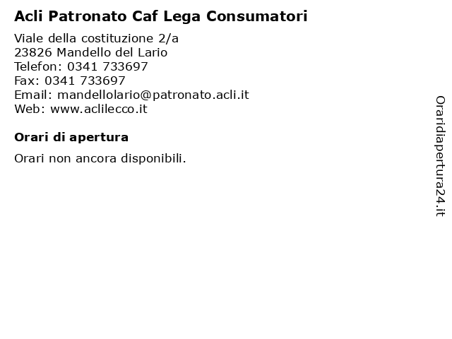 Acli Patronato Caf Lega Consumatori a Mandello del Lario: indirizzo e orari di apertura