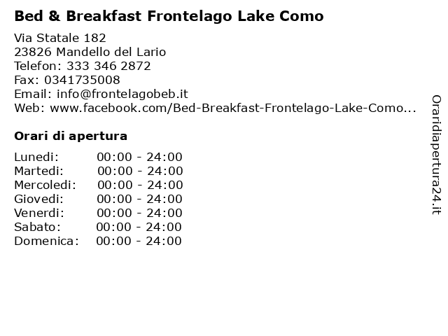 Bed & Breakfast Frontelago Lake Como a Mandello del Lario: indirizzo e orari di apertura