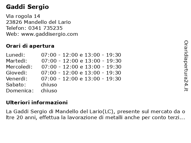 Gaddi Sergio a Mandello del Lario: indirizzo e orari di apertura