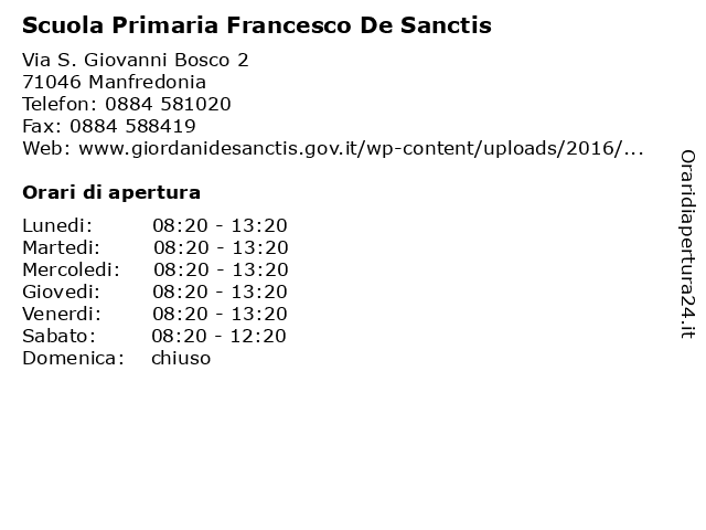 Scuola Primaria Francesco De Sanctis a Manfredonia: indirizzo e orari di apertura