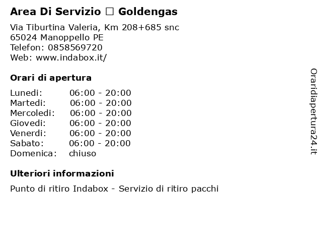 Area Di Servizio – Goldengas a Manoppello PE: indirizzo e orari di apertura