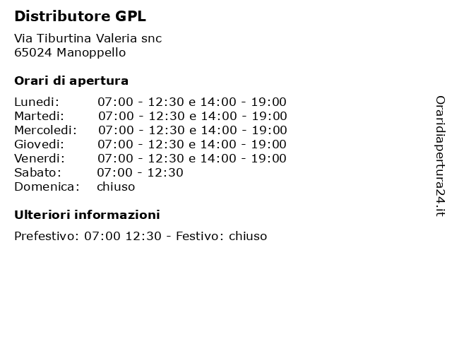 Distributore GPL a Manoppello: indirizzo e orari di apertura