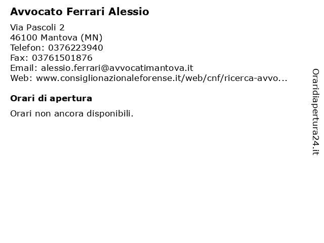 Avvocato Ferrari Alessio a Mantova (MN): indirizzo e orari di apertura