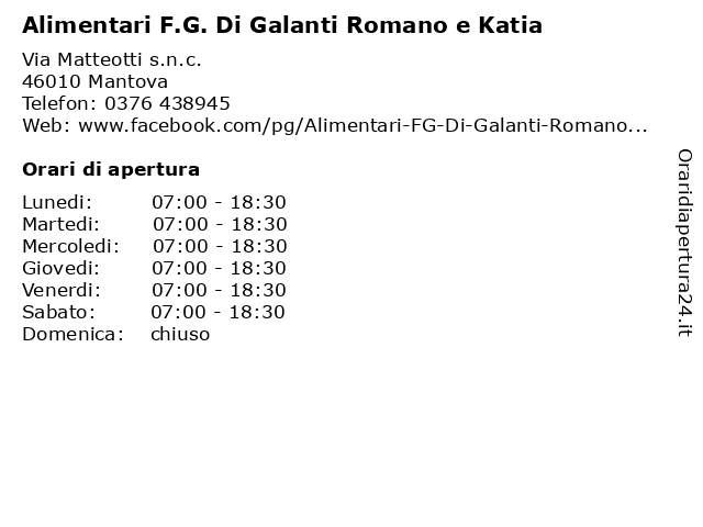 Alimentari F.G. Di Galanti Romano e Katia a Mantova: indirizzo e orari di apertura