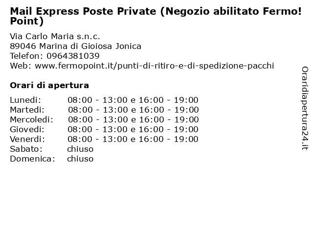 Mail Express Poste Private (Negozio abilitato Fermo!Point) a Marina di Gioiosa Jonica: indirizzo e orari di apertura