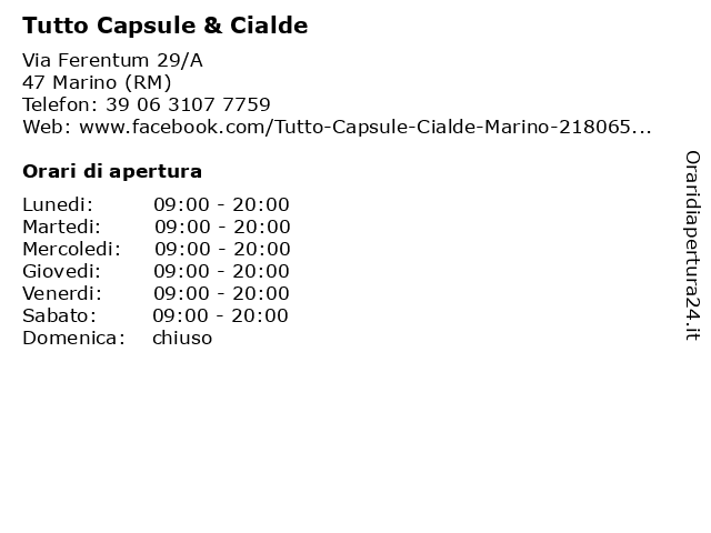 Tutto Capsule & Cialde a Marino (RM): indirizzo e orari di apertura