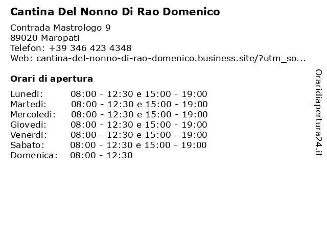 Cantina Del Nonno Di Rao Domenico a Maropati: indirizzo e orari di apertura