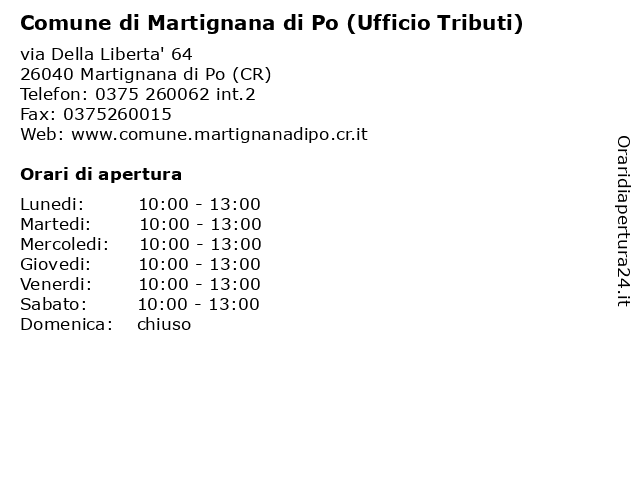Comune di Martignana di Po (Ufficio Tributi) a Martignana di Po (CR): indirizzo e orari di apertura
